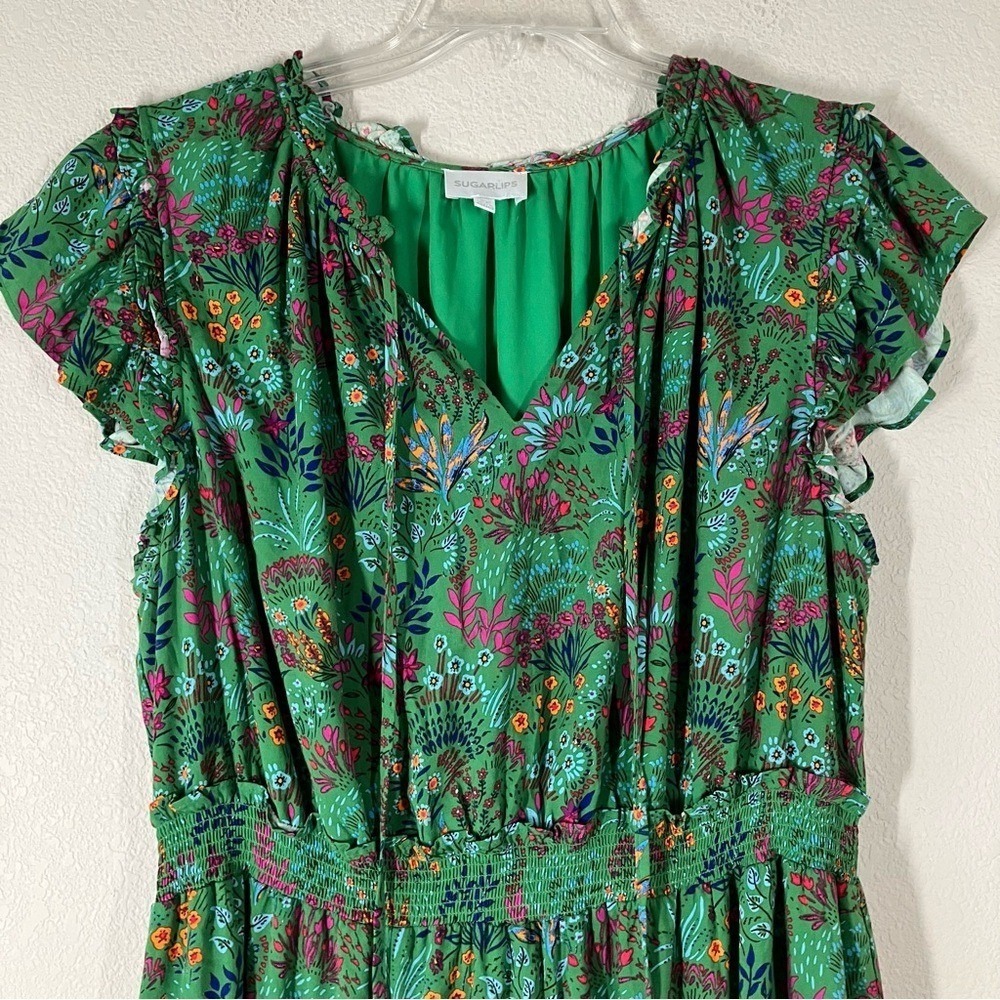 SUGARLIPS Rio Dress Plus Size 2X Boho Tiered Ditsy Floral Party Vacation Green - Picture 2 of 13